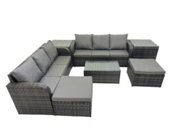 Rackhams Outdoor 3 Seater Sofa Coffee Table Set Garden Rattan Furniture Set 8 Seater with 2 Big Stool 2 Side Tables Dark Grey - thumbnail 2