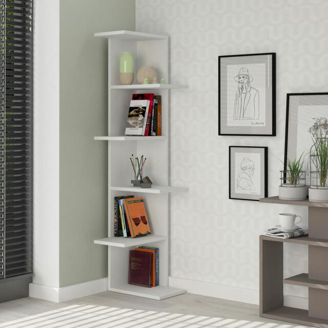 Rackhams Saso Modern Corner Bookcase Display Unit Medium 141(H)cm - White - image 1