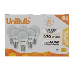 Rackhams LED Golf Ball E14 470lm 4.2W 3000K (Warm White) Light Bulb - Pack of 6 - thumbnail 1