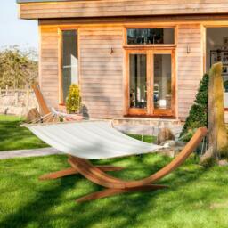 Rackhams Outdoor Garden Hammock with Wooden Stand Swing Hanging Bed for Patio White - thumbnail 2