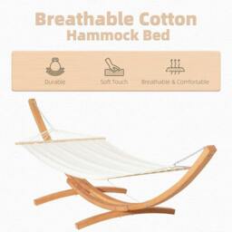 Rackhams Outdoor Garden Hammock with Wooden Stand Swing Hanging Bed for Patio White - thumbnail 4
