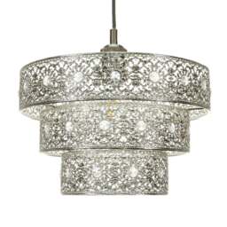 Rackhams Polished Silver Acrylic Gem Moroccan Style Triple Tier Pendant Lighting Shade