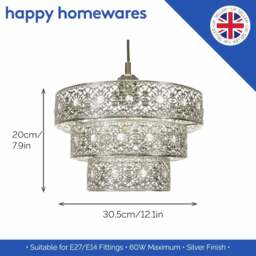 Rackhams Polished Silver Acrylic Gem Moroccan Style Triple Tier Pendant Lighting Shade - thumbnail 5