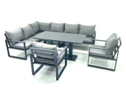 Rackhams 7 Seater Aluminum Outdoor Garden Furniture Set with Corner Sofa, 2 Chairs, Rising Dining Table - Dark Grey - thumbnail 2