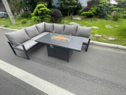 Rackhams Aluminum Outdoor Garden Furniture Corner Sofa Gas Fire Pit Dining Table Sets Gas Heater Burner Dark Grey 6 Seater - thumbnail 1