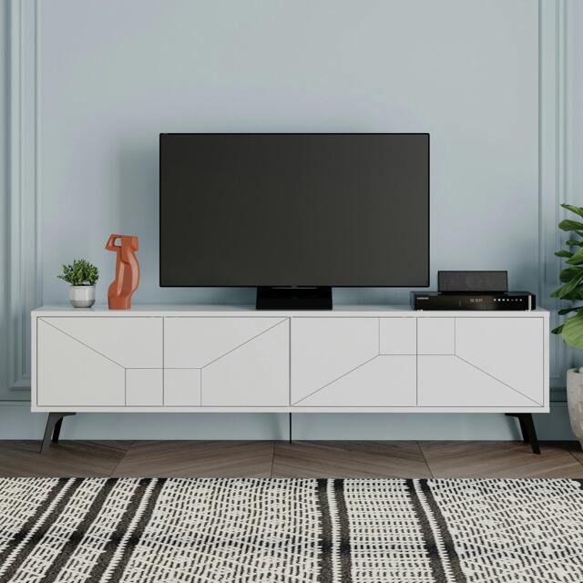 "Rackhams Dune Modern TV Unit Multimedia Centre with Storage Stylish TV Cabinet 65"" - White" - image 1