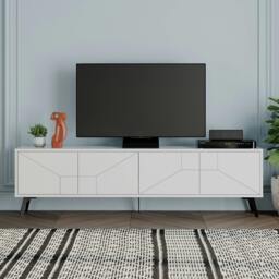 "Rackhams Dune Modern TV Unit Multimedia Centre with Storage Stylish TV Cabinet 65"" - White" - thumbnail 1