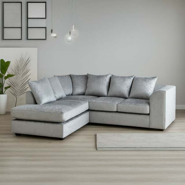 Rackhams Crystal Crushed Velvet Scatter Corner Sofa - Silver - Left Hand Facing - image 1