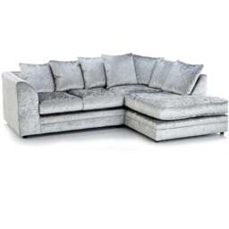 Rackhams Crystal Crushed Velvet Scatter Corner Sofa - Silver - Left Hand Facing - thumbnail 3