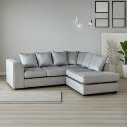 Rackhams Crystal Crushed Velvet Scatter Corner Sofa - Silver - Left Hand Facing - thumbnail 2
