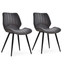 Rackhams Set Of 2 Vintage PU Leather Dining Chair Moulded Seats Armless Padded Steel Frame Modern Stylish Dining Room Grey - Gray - thumbnail 3