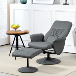 Rackhams PU Leather Armchair and Footrest Swivel Recliner - Grey - PU, Sponge, Metal