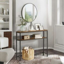 Rackhams Industrial Slim Console Table With 2 Shelves Rustic Brown - thumbnail 3