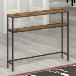 Rackhams Industrial Slim Console Table With 2 Shelves Rustic Brown - thumbnail 2