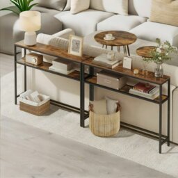 Rackhams Industrial Slim Console Table With 2 Shelves Rustic Brown - thumbnail 5