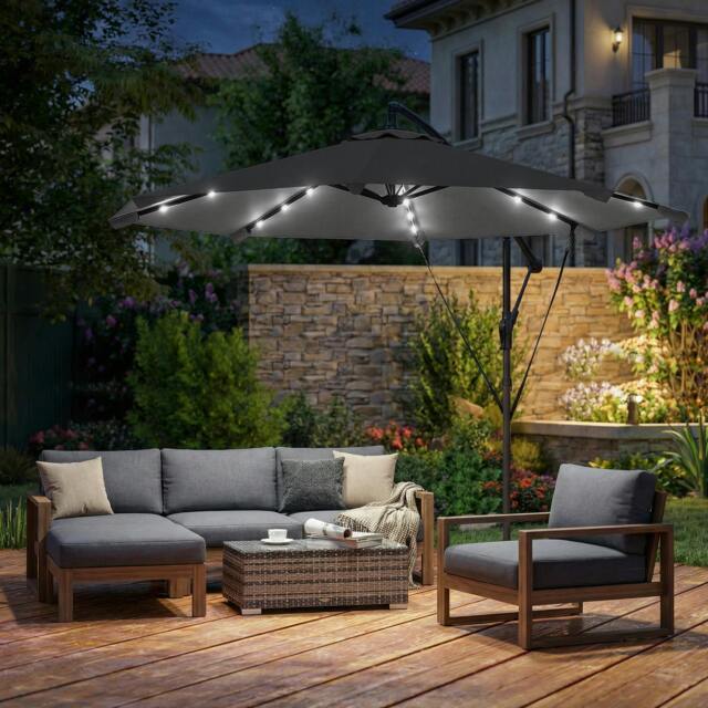 Rackhams 3 m Cantilever Parasol Solar LED Lights - Black - image 1