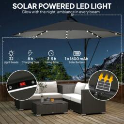 Rackhams 3 m Cantilever Parasol Solar LED Lights - Black - thumbnail 4