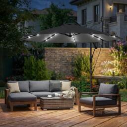 Rackhams 3 m Cantilever Parasol Solar LED Lights - Black - thumbnail 1