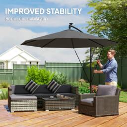 Rackhams 3 m Cantilever Parasol Solar LED Lights - Black - thumbnail 5