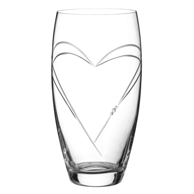 Rackhams Heart in Heart Crystal Barrel Vase Adorned with Swarvoski Crystals - 26cm - Made From Premium Lead Free Crystal Glass