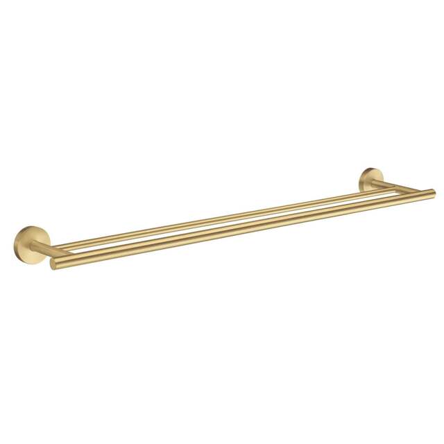 "Rackhams Brushed Brass Double Towel Rail 64.8cm/25.5"" Wall Mounted with Concealed Screws Bathroom Towel Holder" - image 1