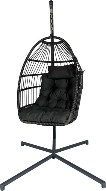 Rackhams Hanging Egg Chair, Patio Rattan Swing Egg Chair With Stand and Cushion, Garden Hammock Swing Chair - Gray - image 1