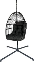 Rackhams Hanging Egg Chair, Patio Rattan Swing Egg Chair With Stand and Cushion, Garden Hammock Swing Chair - Gray