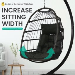 Rackhams Hanging Egg Chair, Patio Rattan Swing Egg Chair With Stand and Cushion, Garden Hammock Swing Chair - Gray - thumbnail 3