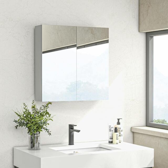 Rackhams Wall Mounted Bathroom Storage Cupboard W/ Mirror and Shelf, White - image 1