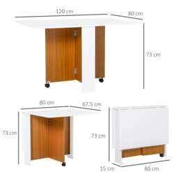 Rackhams Folding Dining Table Mobile Writing Desk w/ Casters Teak Colour, White - thumbnail 4