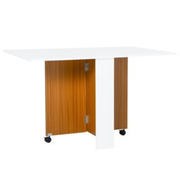 Rackhams Folding Dining Table Mobile Writing Desk w/ Casters Teak Colour, White - thumbnail 2