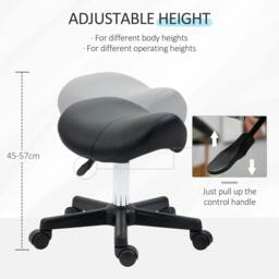 Rackhams Saddle Stool, PU Leather Adjustable Rolling Salon Chair with Steel Frame for Massage, Spa, Beauty and Tattoo, Black - thumbnail 4