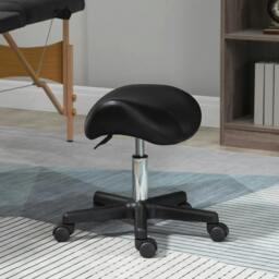 Rackhams Saddle Stool, PU Leather Adjustable Rolling Salon Chair with Steel Frame for Massage, Spa, Beauty and Tattoo, Black - thumbnail 2
