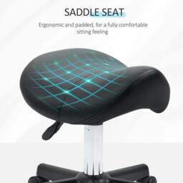 Rackhams Saddle Stool, PU Leather Adjustable Rolling Salon Chair with Steel Frame for Massage, Spa, Beauty and Tattoo, Black - thumbnail 6