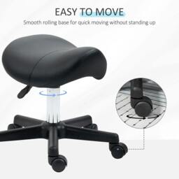 Rackhams Saddle Stool, PU Leather Adjustable Rolling Salon Chair with Steel Frame for Massage, Spa, Beauty and Tattoo, Black - thumbnail 5