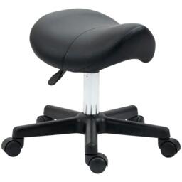 Rackhams Saddle Stool, PU Leather Adjustable Rolling Salon Chair with Steel Frame for Massage, Spa, Beauty and Tattoo, Black - thumbnail 1