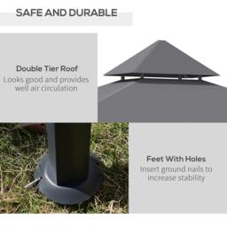 Rackhams 2.5M (8ft) New Double-Tier BBQ Gazebo Grill Canopy Barbecue Tent Shelter Patio Deck Cover - Grey - thumbnail 4