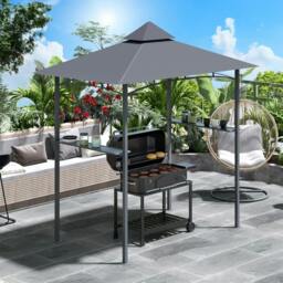 Rackhams 2.5M (8ft) New Double-Tier BBQ Gazebo Grill Canopy Barbecue Tent Shelter Patio Deck Cover - Grey - thumbnail 2