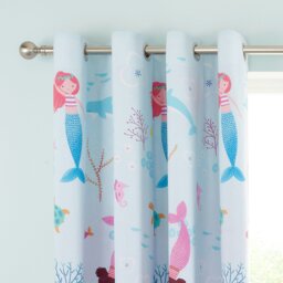 Rackhams Mermaid Fully Reversible Eyelet Curtains - 66x72 Inch - Blue / Pink