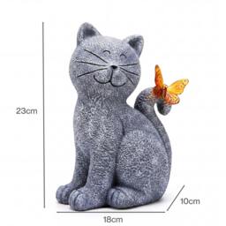 Rackhams Cat Garden Ornaments Outdoor Resin Gray Orange Solar LED Decor - thumbnail 3