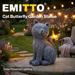 Rackhams Cat Garden Ornaments Outdoor Resin Gray Orange Solar LED Decor - thumbnail 2