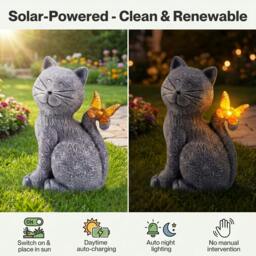 Rackhams Cat Garden Ornaments Outdoor Resin Gray Orange Solar LED Decor - thumbnail 5