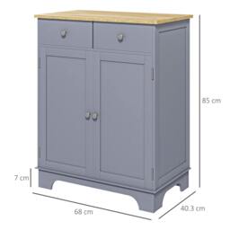 Rackhams Rubber Wood Top Kitchen Side Cabinet with Adjustable Shelf, Grey - thumbnail 3