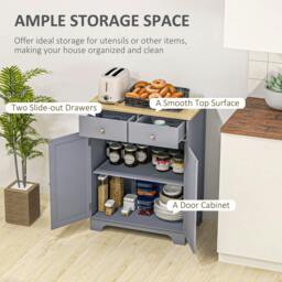 Rackhams Rubber Wood Top Kitchen Side Cabinet with Adjustable Shelf, Grey - thumbnail 4