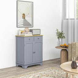 Rackhams Rubber Wood Top Kitchen Side Cabinet with Adjustable Shelf, Grey