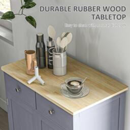 Rackhams Rubber Wood Top Kitchen Side Cabinet with Adjustable Shelf, Grey - thumbnail 5