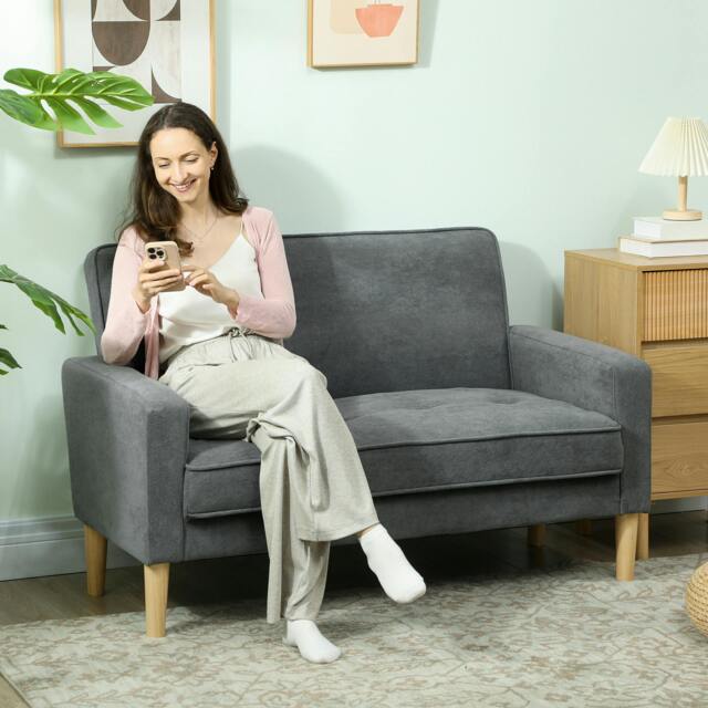 Rackhams 2 Seater Sofa, Velvet-Feel Upholstered Loveseat for Small Space, Beige - Grey - image 1