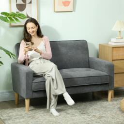 Rackhams 2 Seater Sofa, Velvet-Feel Upholstered Loveseat for Small Space, Beige - Grey