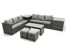 Rackhams Garden Outdoor Rattan Furniture Set with Sofa Coffee table 2 Small Footstools 2 Side Tables Dark Grey Mixed - thumbnail 1