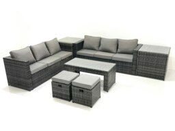 Rackhams Garden Outdoor Rattan Furniture Set with Sofa Coffee table 2 Small Footstools 2 Side Tables Dark Grey Mixed - thumbnail 2